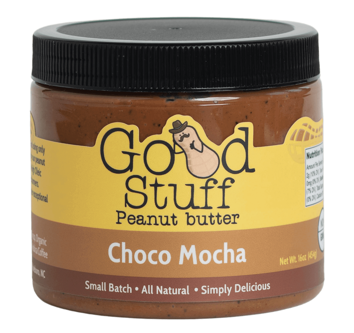 Good Stuff peanut butter jar with label visible